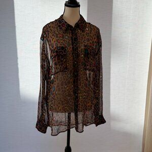Equipment Femme Multicolor Leopard Print Sheer Silk Button Front Blouse Size L